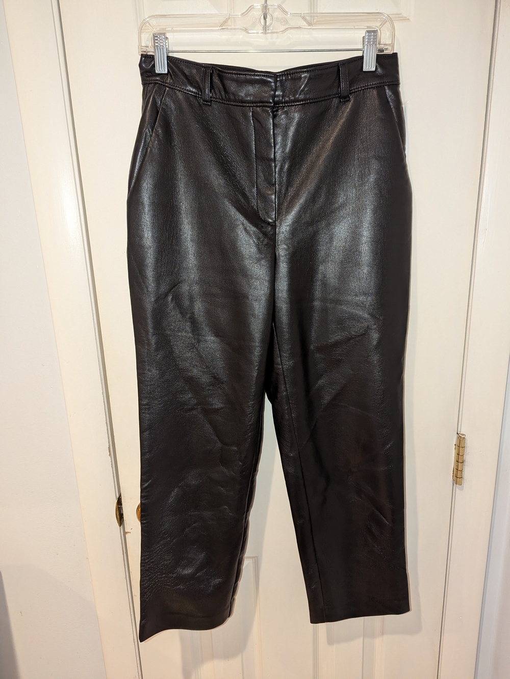 ARITZIA Babaton SIZE 8 Vegan  Black Faux Leather Women's Straight-Leg Trousers